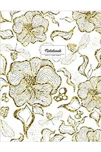 Faux Gold Glitter on White, Large Floral Notebook (Flower Notebook)