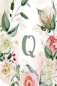 Planner Undated 6"x9" - Green Cream Floral Design - Initial Q