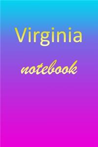 Virginia: Blank Notebook - Wide Ruled Lined Paper Notepad - Writing Pad Practice Journal - Custom Personalized First Name Initial V Blue Purple Gold - Taking 