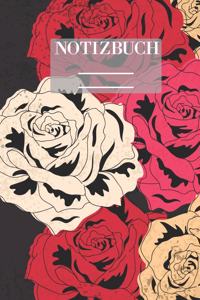 Notizbuch Garten Muster Pattern Pflanzen Blumen Pflanze Flower Blüte Rose Rot Schwarz Hobby