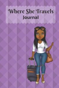 Where She Travels - (6x9 lined journal purple diamonds cover)