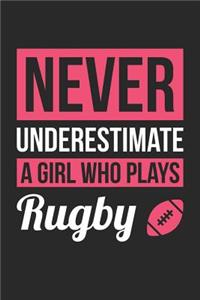 Rugby Notebook - Never Underestimate A Girl Who Plays Rugby - Rugby Training Journal - Gift for Rugby Player