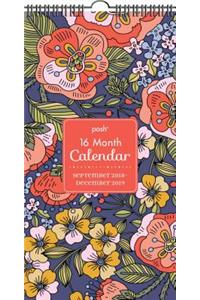 Posh: Folksy Flora 16-Month 2018-2019 Fat Slim Wall Calendar