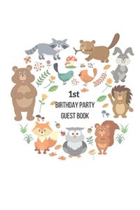 1st Birthday Party Guest Book, Animal Woodland Friends