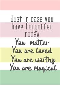 Just in case you forget today You matter You are Loved You are worthy You are magical: Cute Fabulous Lovely Notebook/ Diary/ Journal to write in, Lovely Lined Blank designed interior 6 x 9 inches 80 Pages, Gift