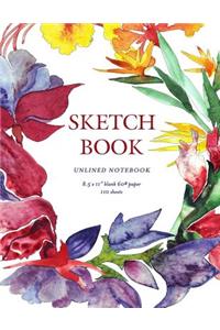 Sketch Book: Bold Floral Unlined Notebook, 110 pages