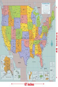 Laminated USA Wall Map (67'' W X 45'' H)