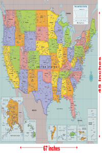 Laminated USA Wall Map (67'' W X 45'' H)