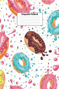 Composition Notebook: Yummy Frosted Donuts Flying Through Space 6 X 9 Wide Ruled Paper Notebook, Appreciation Gift, Quote Journal or Diary - Unique Inspirational Doughnut Gift for Friends or Family