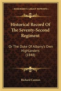 Historical Record of the Seventy-Second Regiment