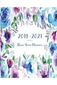2019-2021 Three Year Planner-Blue Flowers