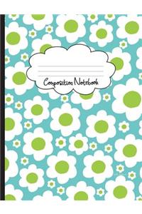 White Green Turq Fun Flowers Composition Notebook