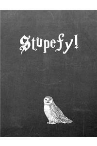 Stupefy: 7.44 X 9.69 Wide Ruled Paper Notebook, Birthday, Christmas, Back to School, Quote Journal or Diary Unique Inspirational Composition Book Gift for Friend, Family, Teacher, Student, Magical or Not - Black Chalkboard White Owl
