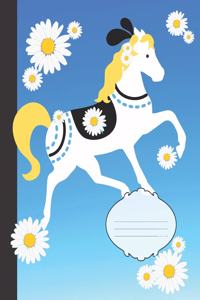 Pretty White Pony Cute Daisy Fun Blue Composition Wide-ruled blank line School Notebook