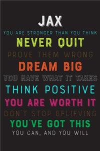 Jax You Are Stronger Than You Think Never Quit Prove Them Wrong Dream Big You Have What It Takes Think Positive You Are Worth It Dont Stop Believing You've Got This You Can And You Will