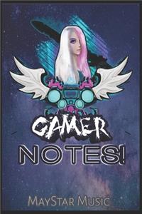 Gamer Notes: Gamer Notes - Fantasy Sword Girl Galaxy Journal - Gaming Notebook Planner - 120 Pages