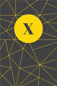 Monogram Initial X Notebook: Yellow and Dark Grey Geometric, Wide Ruled Notebook for Women, 120 Pages, 6x9