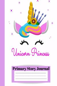 Unicorn Princess Primary Story Journal: Crown Tiara Dotted 8.5 x 11 in Midline and Picture Space - Grades Pre K, TK, K-2 School Exercise Book - 100 Story Pages - PINK Purple (Kids Composit