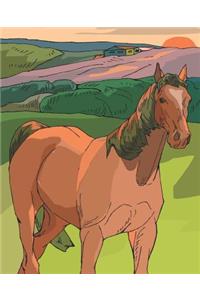 Horse Illustration School Composition Book Equine Sunset Horse Scene