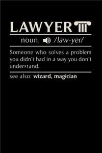 Lawyer noun. /law.yer/ Someone Who Solves A Problem You Didn't Know You Had In A way You don't Unterstand See Also