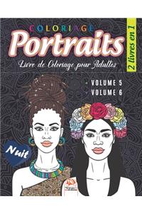 Coloriage Portraits - 2 livres en 1 - Nuit