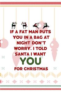 If A Fat Man Puts You In A Bag At Night... Don't Worry. I Told Santa I Want You For Christmas: Notebook Journal Composition Blank Lined Diary Notepad 120 Pages Paperback Spheres White Solid Naughty Xmas