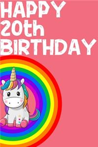 Unicorn Notebook Happy 20th Birthday