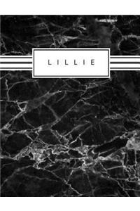 Lillie: Personalized black marble sketchbook with name: 120 Pages