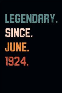 Blank Lined Journal, Notebook, Diary, Planner - Legendary Since June 1924 - 95th Birthday Gift For 95 Years Old Men and Women born in June