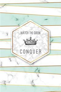 Watch the Queen Conquer: Bullet Journal - 120-Page 1/4 Inch Dot Grid Female Empowerment Notebook - 6 X 9 Marble & Gold Perfect Paperback