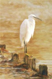 Egret Standing on Pillar - Lined Notebook with Margins