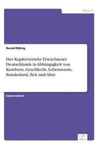 Kupferverzehr Erwachsener Deutschlands in Abhängigkeit von Kostform, Geschlecht, Lebensraum, Bundesland, Zeit und Alter