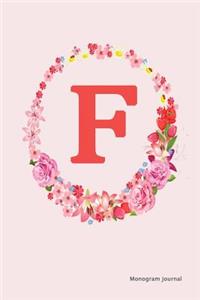 Monogram Journal - Initial F (Pink Flower)