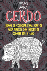 Libros de colorear para adultos para mujeres con lápices de colores en la mano - Nivel fácil - Animales - Cerdo