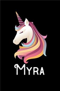 Myra: Journal (Diary, Notebook) Personalized Custom Name Unicorn Birthday Gift for Girls and Women