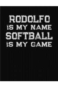 Rodolfo Is My Name Softball Is My Game: Softball Themed College Ruled Compostion Notebook - Personalized Gift for Rodolfo