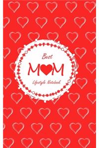 Best Mom Lifestyle Write-in Notebook, Dotted Lines, 288 Pages, Wide Ruled, Medium Size 6 x 9 Inch (A5) Hardcover (Pink)