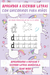 Aprender a escribir letras con unicornios para niños en edad preescolar de 3 a 5 años