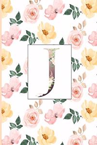 J: Pretty Monogram Initial Letter J Lined Notebook for Women and Girls to Write In - Pink & Coral Floral Design