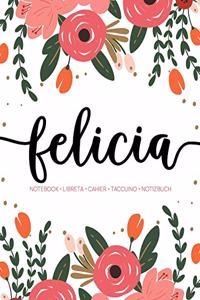 Felicia: Notebook - Libreta - Cahier - Taccuino - Notizbuch: 110 pages paginas seiten pagine: Modern Florals First Name Notebook in Coral, Pink & Orange on W