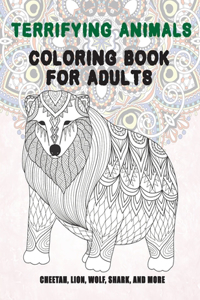 Terrifying Animals - Coloring Book for adults - Cheetah, Lion, Wolf, Shark, and more