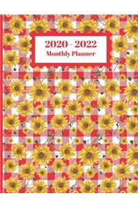 2020-2022 Monthly Planner: Sunflowers Floral Flower Red Checkered Plaid Floral Cover 2 Yr Planner Appointment Calendar Organizer And Journal Notebook