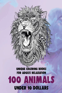 Unique Coloring Books for Adults Relaxation - 100 Animals - Under 10 Dollars
