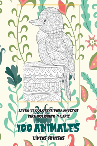Libro de colorear para adultos para bolígrafo y lápiz - Líneas gruesas - 100 animales