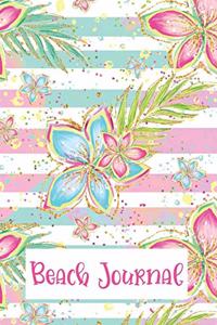 Beach Journal: Hibiscus Pink Blue Flowered Beach Scene Cover 150 Page Journal Diary To Write In