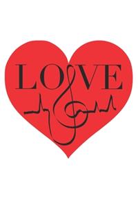 Love Bass treble Music Clef Heartbeats - music book, music lines, notebook, notepad, 120 pages, souvenir gift book, also suitable as a decoration for birthday or christmas