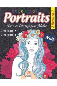 Coloriage Portraits - 2 livres en 1 - Nuit