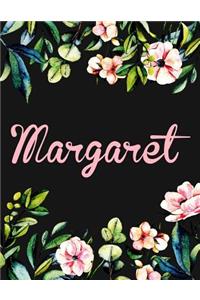 Margaret: Personalised Name Notebook/Journal Gift For Women & Girls 100 Pages (Black Floral Design)