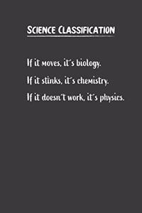 Science Classification If it moves its biology. If it stinks, its chemistry. If it doesnt work, its physics
