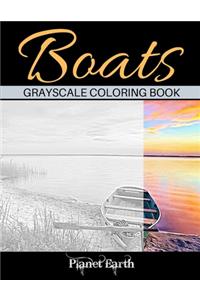 Boats Grayscale Coloring Book
